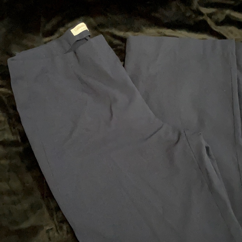 Navy blue dress pants with zip up and clasp side